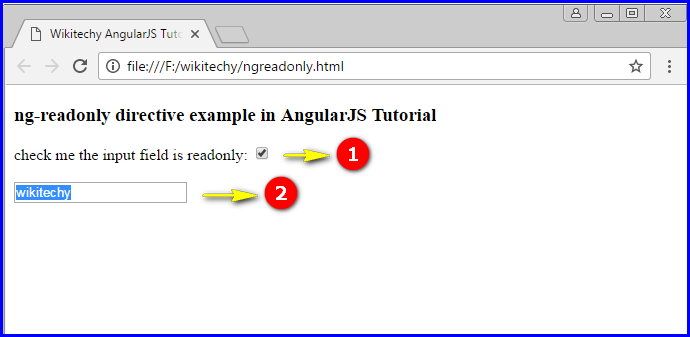Sample Output for AngularJS ngReadonly Directive