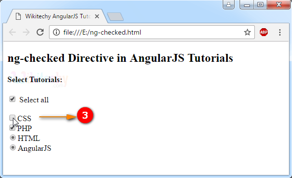 Sample Output2 for AngularJS ngchecked