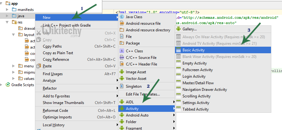  instructions for getting basic activity in android studio