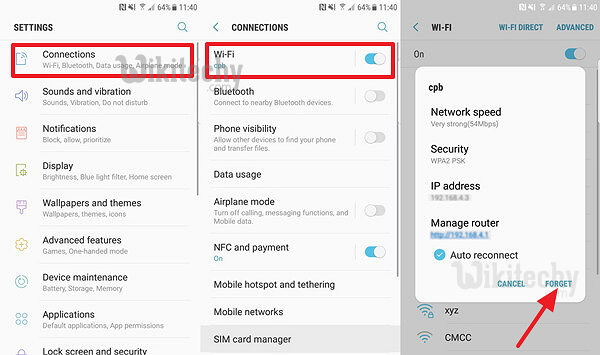 android forget wifi samsung