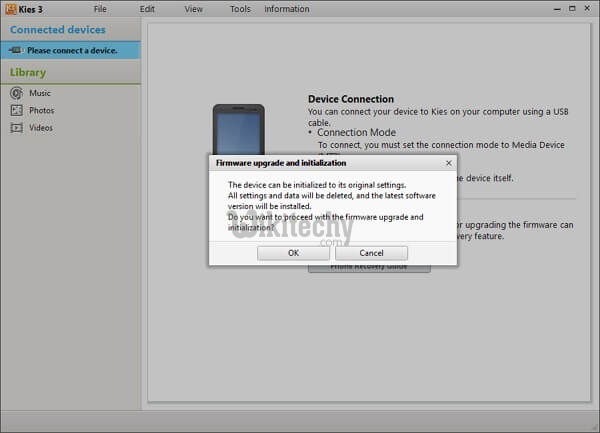 kies firmware upgrade and initialization warning