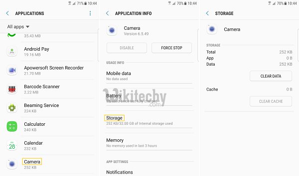 samsung s8 camera clear cache data