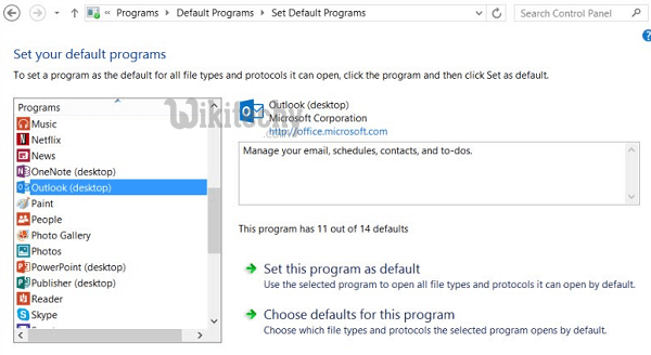 set outlook default programs