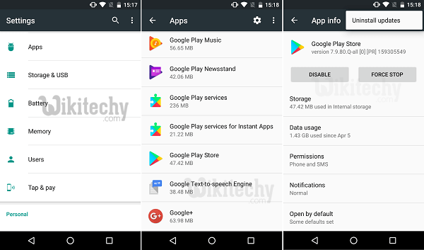 uninstall updates google play