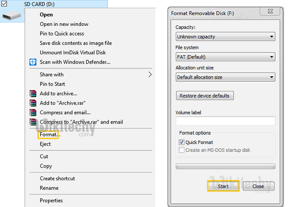 windows format sd card