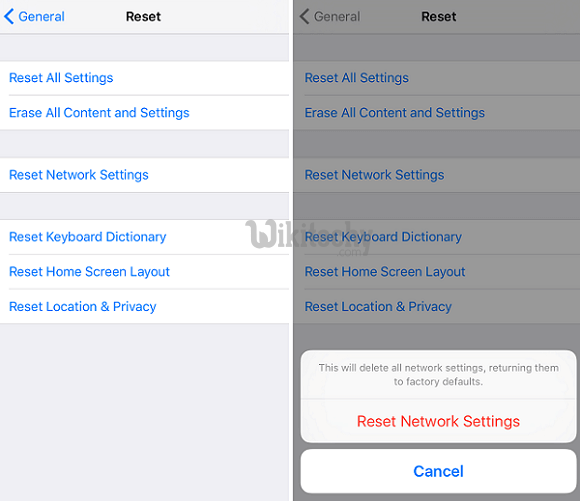 reset network settings iphone