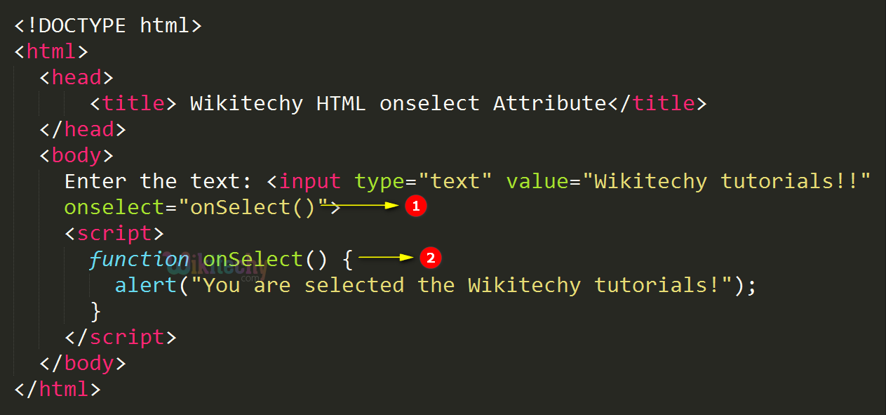 onselect Attribute Code Explanation