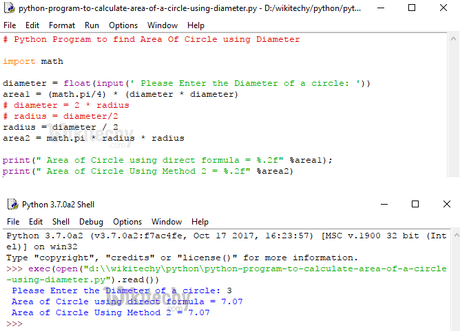  Python Program to Calculate Area Of a Circle using Diameter