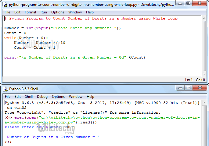  Python Program to Count Number of Digits in a Number using While Loop