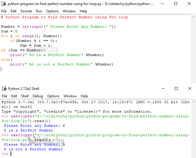  Python Program to find Perfect Number using For loop