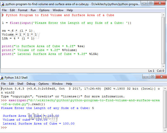  Python Program to find Volume and Surface Area of a Cube
