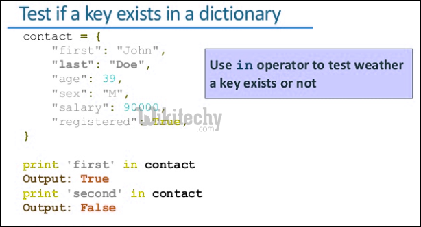python test if a key exists in a dictionary