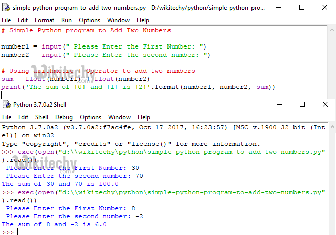  Simple Python Program to add Two numbers